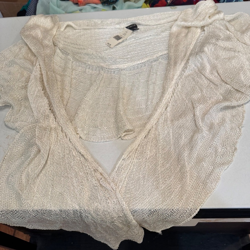 Cejon Knit Shrug Womens One Size Ivory Ruffle Open Front Wrap W15672 IUY